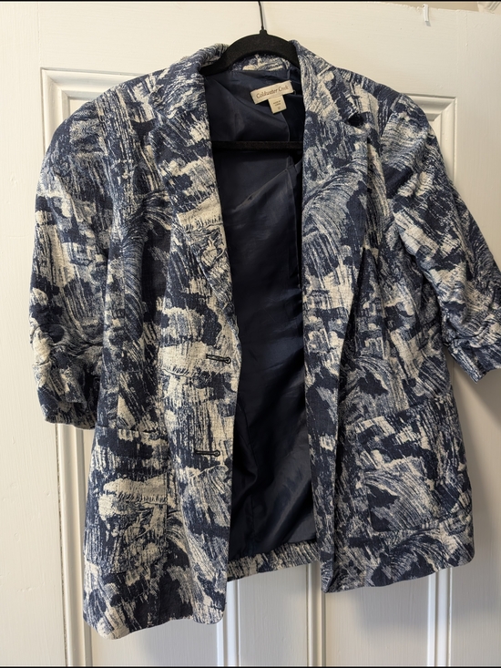 Coldwater Creek Jackets & Blazers - Coldwater Creek Navy & White Textured Open Blazer